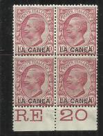 LA CANEA 1907 - 1912 SOPRASTAMPATO D´ITALIA ITALY OVERPRINTED 10 CENT MNH QUARTINA BLOCK 4 BEN CENTRATA - La Canea