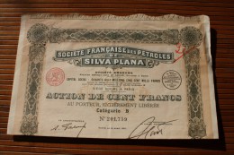 16 Avril 1923 Société Française Des Pétroles De Sylva Plana TITRE-ACTION 100 Fr. Catégorie B - Petrolio