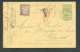 E.P. Carte 5 Centimes Vert Obl. Sc FARCIENNES Du 1 Mai 1904 Vers Paris + Griffe "T" (biffée) + Manuscrit "0,05" + Timbre - Tarjetas 1871-1909