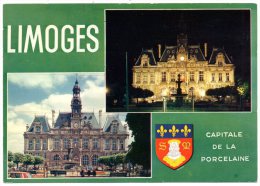 CP, 87, LIMOGES, Capital De La Porcelaine, L'Hôtel De Ville De Jour Et De Nuit, Vierge - Limoges