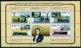 CUBA 2002 TRAIN LOCOMOTIVES M/S SC.#4262-66 MNH CV.$15.00 RAILROADS, MAPS - Unused Stamps