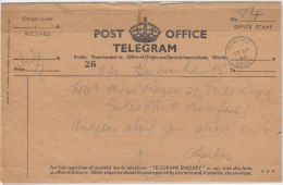 Romford Essex 1940 Telegram, No 26,  England, Great Britain, United Kingdom - Stamped Stationery, Airletters & Aerogrammes