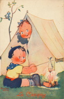 ENFANTS - Jolie Carte Fantaisie Enfants Avec Toile De Tente "Le Camping" Signée BEATRICE MALLET - Mallet, B.