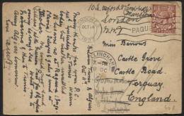 1½p SEA MAIL Canc. LONDON/PAQUEBOT On Postcard Dated Tunis 14/10/1927 (408) BOAT MAIL - Unclassified