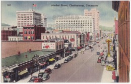 USA~CHATTANOOGA TN TOWN VIEW~MARKET STREET~BUILDINGS~vintage Postcard~c1940s~CARS [4059] - Chattanooga