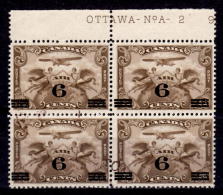 Canada 1932 6 Cent Airmail Issue #c3.  Block Of 4 Plate #2 - Posta Aerea