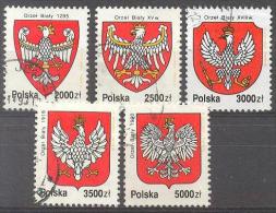 1992 Polnisches Staatswappen Mi 3420-4 / Fi  3272-6 / Sc 3127-31 /  YT 3218-22 Gestempelt / Oblitéré / Used - Gebraucht