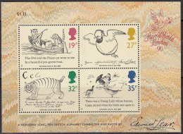 Edward Lear, Author, Artist, Art, Music Instrument, Bird, Cat, Owl, Etc., Miniature 1988 MNH England / Great Britain - Hojas Bloque