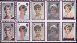 2 Se-tenent Strip, Diana, 2 Sets, MNH Great Britain 1998, Royal, Pearl, Mineral, Costume - Neufs