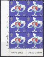 20p Margin Block Of 6, Jet Airplane, Globew, Travellers Tale,  MNH Great Britain 1999, Travel - Blokken & Velletjes