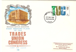 Great Britain 1968  Anniversaries; Centenary Of TUC  FDC (Cancelled Portsmouih) - 1952-1971 Pre-Decimal Issues