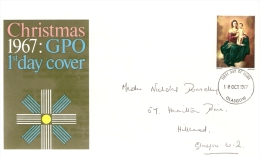 Great Britain 1967  Christmas  FDC (Cancelled Glasgow) - 1952-1971 Pre-Decimal Issues