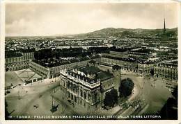 PALAZZO MADAMA E PIAZZA CASTELLO VISTI DALLA TORRE LITTORIA. CARTOLINA ANNI '40 - Palazzo Madama