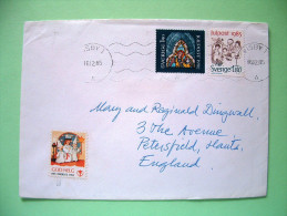 Sweden 1985 Cover To England - Stained Galss - Christmas - Tuberculosis Label - Covers & Documents