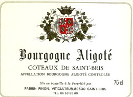Etiquette Neuve De Vin De Bourgogne Aligoté - St Bris - Bourgogne