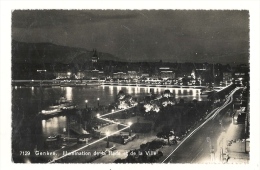 Cp, Suisse, Genève, Illumination De La Rade Et De La Ville - Genève