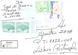 LETTRE RECOMMANDÉ - CAP VERT POUR PORTUGAL - STAMPS - TIMBRES - TUNIS 2005 - DRAGON-TRE - WIND POWER - Cap Vert