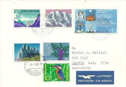 SUISSE. Montagnes Célèbres: Piz Palü 3905m,Kreuzberge, San Bernardino,etc,sur Lettre Adressée En Australie - Cartas & Documentos
