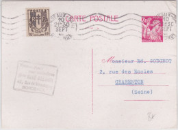 1946 - CARTE ENTIER POSTAL De BORDEAUX Pour CHARENTON - IRIS + CHAINES BRISEES - 1941-66 Armoiries Et Blasons