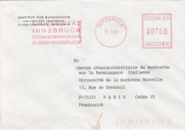 AMOUNT 700, INNSBRUCH, UNIVERSITY, SPECIAL MACHINE STAMPS ON COVER, 1992, AUSTRIA - Macchine Per Obliterare (EMA)