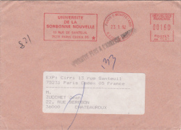 AMOUNT 160, PARIS, UNIVERSITY, SPECIAL MACHINE STAMPS ON COVER, 1992, FRANCE - Brieven En Documenten