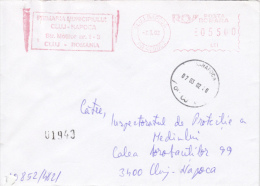 AMOUNT 5500, CLUJ NAPOCA, MAYOR OFFICE, MACHINE STAMPS ON REGISTERED COVER, 2002, ROMANIA - Machines à Affranchir (EMA)