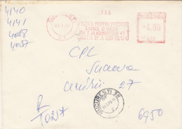 AMOUNT 4.00, BUCHAREST, COMPANY, MACHINE STAMPS ON REGISTERED COVER, 1990, ROMANIA - Franking Machines (EMA)