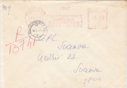 AMOUNT 4.00, BUCHAREST, PAPER COMPANY, MACHINE STAMPS ON REGISTERED COVER, 1990, ROMANIA - Frankeermachines (EMA)