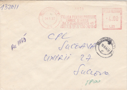 AMOUNT 4.00, BUCHAREST, PAPER COMPANY, MACHINE STAMPS ON REGISTERED COVER, 1990, ROMANIA - Franking Machines (EMA)