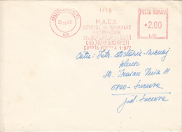 AMOUNT 2.00, BUCHAREST, ARCHIVES, MACHINE STAMPS ON REGISTERED COVER, 1989, ROMANIA - Macchine Per Obliterare (EMA)