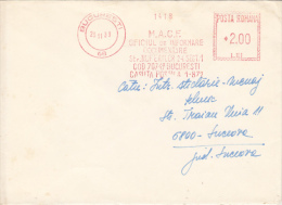 AMOUNT 2.00, BUCHAREST, ARCHIVES, MACHINE STAMPS ON REGISTERED COVER, 1989, ROMANIA - Máquinas Franqueo (EMA)