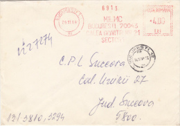 AMOUNT 4.00, BUCHAREST, COMPANY METERMARK, MACHINE STAMPS ON REGISTERED COVER, 1989, ROMANIA - Frankeermachines (EMA)