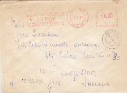 AMOUNT 4.00, BUCHAREST, COMPANY, MACHINE STAMPS ON REGISTERED COVER, 1990, ROMANIA - Frankeermachines (EMA)