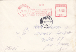 AMOUNT 4.00, BUCHAREST, PAPER COMPANY, MACHINE STAMPS ON REGISTERED COVER, 1990, ROMANIA - Máquinas Franqueo (EMA)