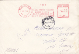 AMOUNT 4.00, BUCHAREST, PAPER COMPANY, MACHINE STAMPS ON REGISTERED COVER, 1990, ROMANIA - Frankeermachines (EMA)