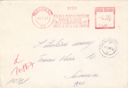 AMOUNT 4.00, BUCHAREST, PAPER COMPANY, MACHINE STAMPS ON REGISTERED COVER, 1990, ROMANIA - Macchine Per Obliterare (EMA)