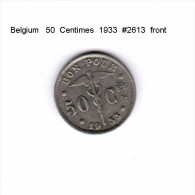 BELGIUM    50  CENTIMES  1933   (KM # 88) - 50 Cents