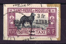 Chien De TerreNeuve 2 Fr Surchargé «FRANCE LIBRE / F.N.F.L.» Et Nouvelle Valeur 3 Fr  Sur Petit Fragment Yv - Postage Due