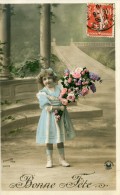 A Small Girl With A Bouquet In A Mansion "Bonne Fete" - Children's School Start