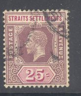 STRAITS SETTLEMENTS, 1912 25c (wmk Mult Block Crown CA) VFU, Cat £14 - Straits Settlements