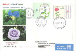 JAPON. Fleurs De Saison,sur Lettre Adressée En Andorre, Avec Timbre Arrivée Andorre Au Recto. - Covers & Documents