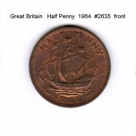 GREAT BRITAIN    HALF  PENNY  1964   (KM # 896) - C. 1/2 Penny