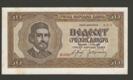 SERBIA 50  DINARA 1942 BANKNOTE - Servië