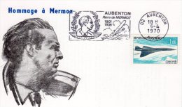 France:flamme D´Aubenton Patrie De Mermoz Sur Carte Avec Poème En Hommage à Mermoz - Sonstige & Ohne Zuordnung