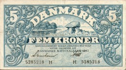 Denmark  5 Kroner 1942, Prefix H ,P.30g,as Scan - Denmark
