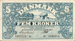 Denmark  5 Kroner 1942, Prefix H ,P.30g,as Scan - Dänemark