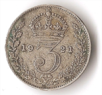 GRANDE-BRETAGNE  3 PENCE  1921  ARGENT - F. 3 Pence