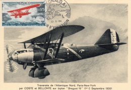 Monaco:Traversée Atlantique Nord :Paris- New York Par COSTE Et BELLONTE Sur Breguet. - Cartas Máxima