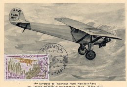 Monaco:1ere Traversée Atlantique Nord ,New York -Paris Par C Lindbrgh Sur Ryan - Cartas Máxima