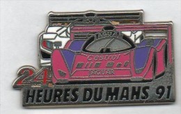 L386 Pin's Le Mans Peugeot 905 Derrière La Jaguar Carburant Castrol Signé Locomobile Superbe Achat Immédiat Immédiat - Rallye